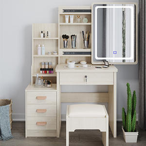 Set Tavolo da Toeletta di Lusso Bianco con Sgabello Tavolo da Trucco Moderno con Multipli Cassetti Scrivania Vanity con Luci e Specchio Grande per Donna - Product Image 3