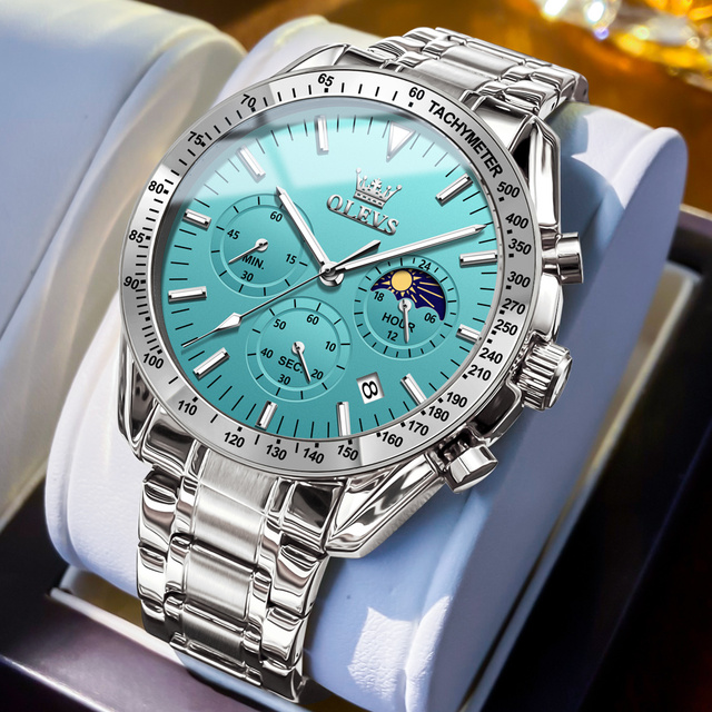 Olevs 3618 OEM Custom Logo Luxury Multifunctional Chronograph Sports Fashion Stainless Steel Quartz Watch for Man