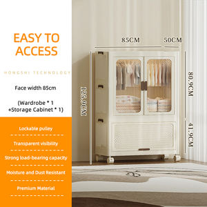 Factory Price Multilevel Plastic Folding Wardrobe <strong>Baby</strong> Clothes Side Cabinet Modern Transparent <strong>Door</strong> Dust Proof Wardrobe - Product Image 3