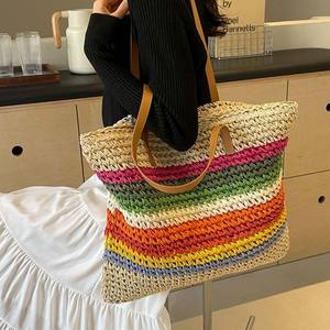 Bolsos de Moda para Mujer, Bolsos de <span class=keywords><strong>Marca</strong></span>, Bolso de Ganchillo, Bolso de Paja Tejida, Diseño Moderno, Ligero, Portátil, para el Uso Diario, Compras - Product Image 2