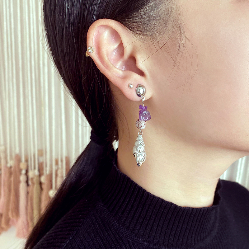 2020 Mode Perle Boucles D'oreilles Conque &amp; Copeaux D'améthyste Filles Bijoux De Coquille De Mer Dangle Boucles D'oreilles