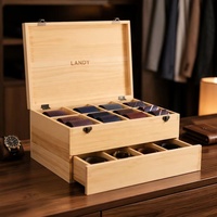 Boîte de rangement pour cravates en bois de pin écologique haut de gamme, gravée avec un logo personnalisé, fabriquée à la main, avec compartiments, pour les demoiselles d'honneur, mariage