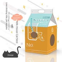 Maison pour chat Série Milk House Nid pour chat Portable Grande boîte colorée Impression recto verso Grattoir à griffes résistant à l'usure en carton ondulé