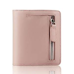 Portefeuille compact à deux volets pour femme, grande capacité, en cuir véritable, avec blocage RFID - Product Image 1