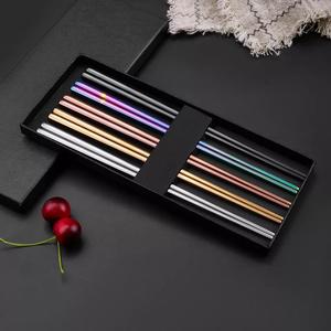 Stock 316 Reusable Chopsticks Print Custom Pure Titanium Chopsticks Non-Slip 5 Pairs Reusable Metal Chopsticks Set