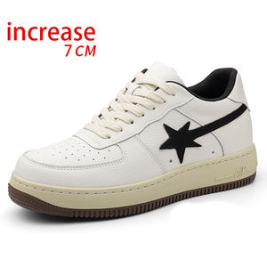 รองเท้าผ้าใบหนังเพิ่มความสูงสำหรับผู้ชาย 10 ซม. รองเท้ากีฬาลำลองเสริมส้นด้านใน 8 ซม. สีขาว - Product Image 1