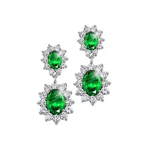 Keiyue luxury big 925 sun silver emerald-green jewelry dtop earring with cz natural stone earrings