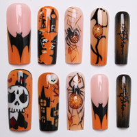 24 faux ongles réutilisables à presser par boîte, motifs citrouille, chauve-souris, araignée, gothique, crâne, longs, forme cercueil, pour femmes, cadeau de cosplay