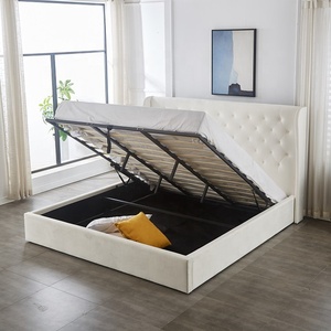 Cadre <span class=keywords><strong>de</strong></span> <span class=keywords><strong>lit</strong></span> <span class=keywords><strong>de</strong></span> style moderne California King rembourré avec rangement, design en tissu doux, avec système <span class=keywords><strong>de</strong></span> levage à vérin à gaz - Product Image 2