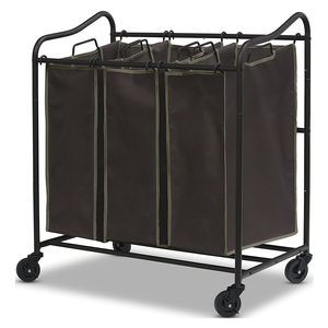 Carrito clasificador de ropa sucia de alta resistencia con 3 bolsas, plateado _ Hogar y cocina - Product Image 1