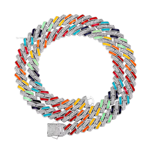 สร้อยคอฮิปฮอปแบบคิวบันเคลือบน้ำมันหลากสีประดับเพชรซิร์คอนสองแถวขนาด 10 มม. สไตล์ยุโรปอเมริกัน สำหรับทุกเพศ - Product Image 5