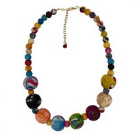 Collier en tissu écologique coloré avec perles, style bohème, bijoux fantaisie en forme de boule, unisexe, chaîne plaquée or, fait main