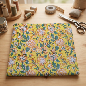 Tela de Algodón Estampada con Flores Amarillas, Suave y Encantadora, 100% Algodón Puro, Material para Vestidos de Verano y Bolsos para Mujer - Product Image 3