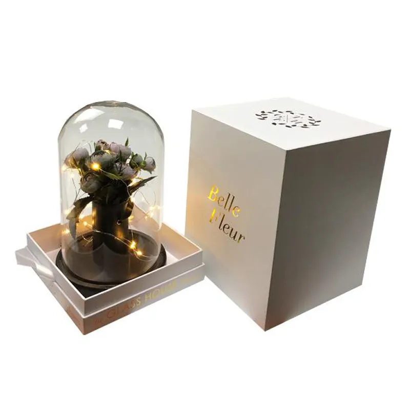 Elegant glass dome package shipping box preserved flower glass dome display gift boxes