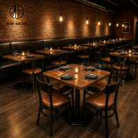 Ron Group Luxus-Möbel Maßgefertigter Metallstuhl Quadratischer Holztisch Kommerzieller Hochlehniger Schwarzer Leder-Sitzbereich für Restaurants