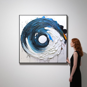 Arte Original 100% Hecho a Mano, Venta Especial, Pintura al Óleo Abstracta Moderna en Azul y Blanco con Textura sobre Lienzo, Decoración de Pared de Tamaño Personalizado - Product Image 2