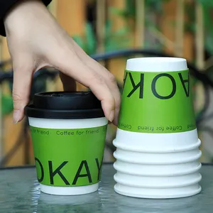 Tazas de papel de café de doble pared negras de diseño personalizado biodegradables con tapas