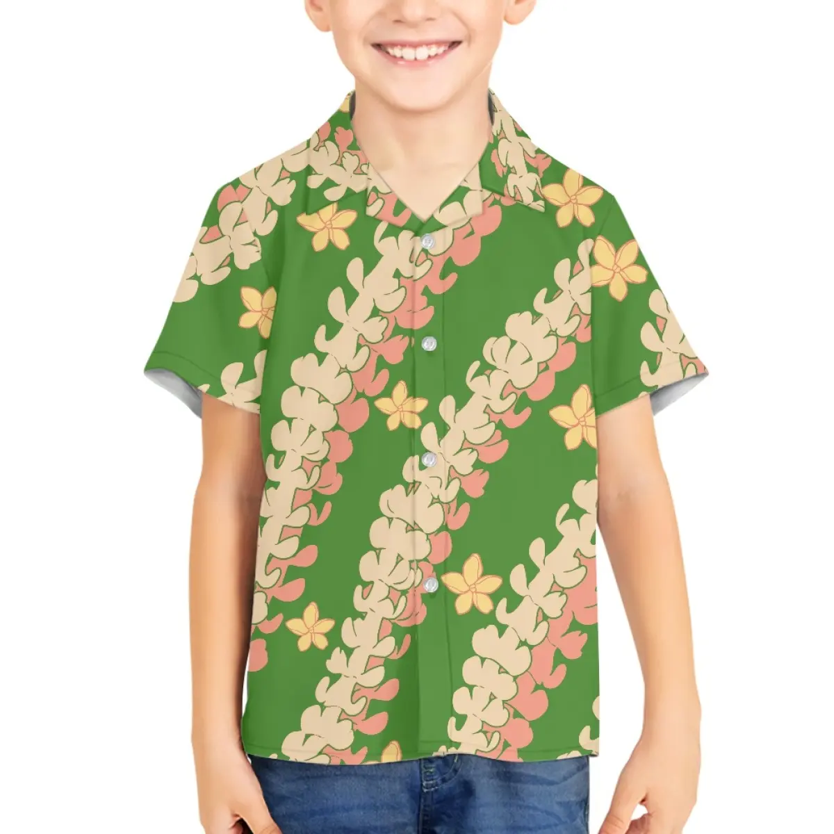 قمصان صيفية للشاطئ للجنسين للأطفال قمصان مخصصة مطبوعة بخطوط Melia Plumeria قميص هاواي للأطفال