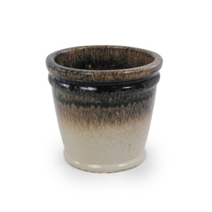 Grand pot de fleurs en céramique émaillée de style américain, trois tons, design dégradé noir-brun-beige, écologique, durable, pour intérieur - Product Image 4