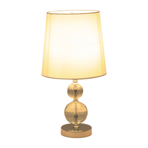 Round Table <b>Lamp</b> Set Faceted Crystal Orbs Linen Shade For Bedroom Living Room Bedside Styling - Product Image 2