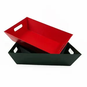 Custom Luxury Storage Candy Fruit Tray Christmas Green Red Trapezoid Cardboard Empty Gift Basket Hampers Box With Handles