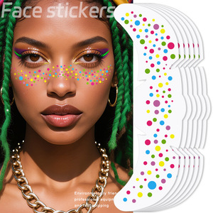 Autocollants pour le visage, points arc-en-ciel, autocollants de tatouage imperméables, accessoire de maquillage pour fête, taille unique, film PET, impression numérique - Product Image 1
