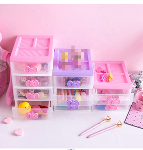 Scatola portaoggetti rosa carina scatola portaoggetti multistrato da tavolo per bambina con maniglia organizer da tavolo cassettiera in plastica - Product Image 4