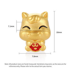 Amulette en forme de cheval de la série Zodiac sculptée en or véritable perlé comme cadeau pour les enfants or massif 24K perlé de luxe haut de gamme - Product Image 3