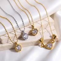 Collier pendentif cœur en acier inoxydable plaqué or PVD 18 carats JUSNOVA, étanche, avec chaîne de perles de lave CZ, bijoux pour femmes