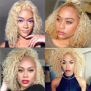 Parrucca Bob Frontale in <span class=keywords><strong>Capelli</strong></span> Umani Cinesi Remy, Colore <span class=keywords><strong>Biondo</strong></span> <span class=keywords><strong>Oro</strong></span>, 12 Pollici, Onda Morbida, Parrucche Ricce <span class=keywords><strong>Biondo</strong></span> 613 - Product Image 6