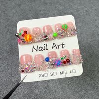 TSZS Ongles Courts Style Y2K en Faux Acrylique Fait Main Gel Press-On Décorés de Fleurs 3D et Strass Réutilisables