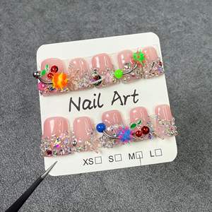 TSZS Ongles Courts Style Y2K <span class=keywords><strong>en</strong></span> Faux Acrylique Fait Main <span class=keywords><strong>Gel</strong></span> Press-On Décorés de Fleurs 3D et <span class=keywords><strong>Strass</strong></span> Réutilisables - Product Image 6