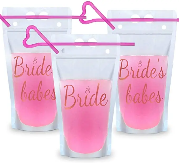 12pcs/set 500ml Engagement Party Favors Bachelorette Bride To Be Drink Pouch Cup with Straw