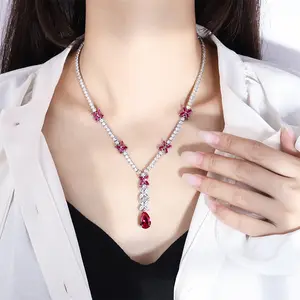 High Quality Luxury 18K Gold Plated Zircon Crystal Pendant Necklace Brass Gemstone Necklace For Women Jewelry