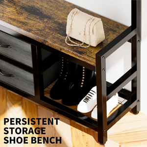 Hall Tree With 2 Drawers <b>Shoe</b> Storage Shelves Garment <b>Racks</b> 5 In 1 Entryway <b>Bench</b> 23 Hooks 33.1 Inch Wide - Product Image 4