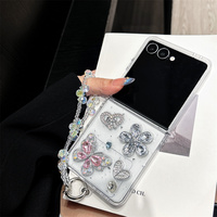 Coque de téléphone Y2K tendance avec strass, nœud, cœur et paillettes pour Galaxy Z Fold 8 Ultra Flip 8-3, avec dragonne à perles de cristal, étui pliable