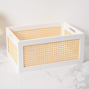 Rectangular Bamboo Woven Wooden Storage Basket With Handles For Desk Organization - Product Image 3