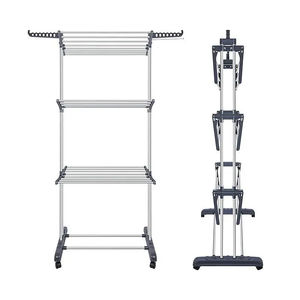 Porte-vêtements multi-niveaux pour la maison, avec roulettes universelles mobiles, support de suspension en métal pour balcon intérieur, installation facile pour le séchage des vêtements - Product Image 3