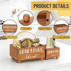 Boîte de rangement pour couverts en bois, 5 compartiments, organisateur multifonction pour utilisation sur table de cuisine - Product Image 4