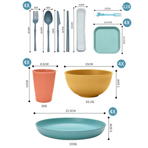 Ensemble de <span class=keywords><strong>vaisselle</strong></span> en blé personnalisable comprenant cuillère fourchette couteaux tasse bol assiettes baguettes boîte en papier pour hôtel restaurant usage alimentaire - Product Image 4