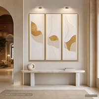 Peinture à l'huile 3D en relief 100% peinte à la main avec feuille d'or texturée, art mural, 3 pièces par ensemble, prête à accrocher pour la décoration du salon et de la maison