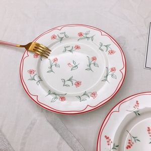 Assiette à dîner en céramique rétro coréenne, motif floral rose, assiette occidentale, assiette à dessert, assiette à fruits, assiette à gâteau - Product Image 4