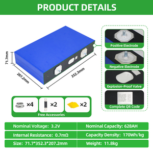 Célula de batería de litio recargable de grado A 628Ah 3,2 V <span class=keywords><strong>EVE</strong></span> MB56 para sistema de almacenamiento de energía Solar energía de respaldo para el hogar LiFePO4 - Product Image 2