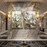 Ensemble de 2 tableaux modernes de luxe sur toile, fleurs blanches dorées, peinture florale originale, décoration de salon