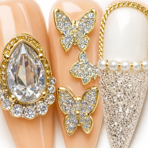 Charmes pour ongles en forme de papillon avec strass dorés et perles, bijoux 3D pour nail art, accessoires de manucure en acrylique - Product Image 6