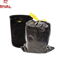 Sacs poubelles biodégradables PLA PE bleus et noirs Rival Tech, impression flexo, cordon de serrage, certifiés ISO9001, logo personnalisé pour usage domestique
