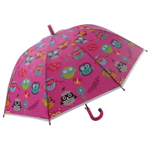 Owl pattern straight kids umbrella auto open POE cartoon umbrella new style creative cute child umbrella for boys and girls