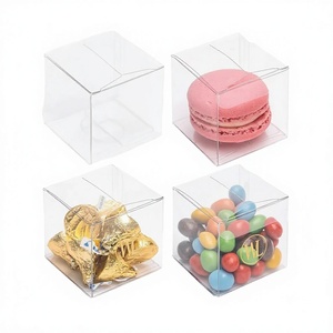 Boîtes de faveur en plastique PET transparent de 2x2x2 pouces recyclables Mini bonbons Macaron boîte de fête de mariage pour friandises portefeuilles estampage impression - Product Image 1