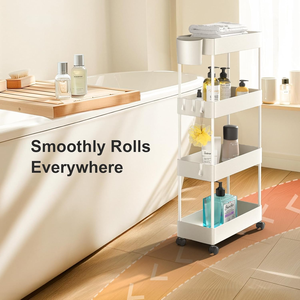 Simple Plastic Four Tier <b>Wheeled</b> <b>Trolley</b> Multi Tier Home Storage Rack Multifunction Large Capacity Storage Rack with Wheels - Product Image 4