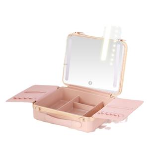 Valise de maquillage rose en ABS avec miroir et lumière LED, boîte de rangement cosmétique portable pour usage domestique - Product Image 1